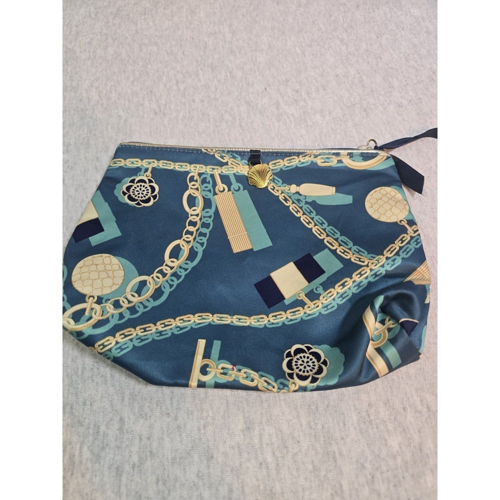 Estee Lauder Make up‎ Cosmetic Bag Gold Blue Turquoise Seashell Zip